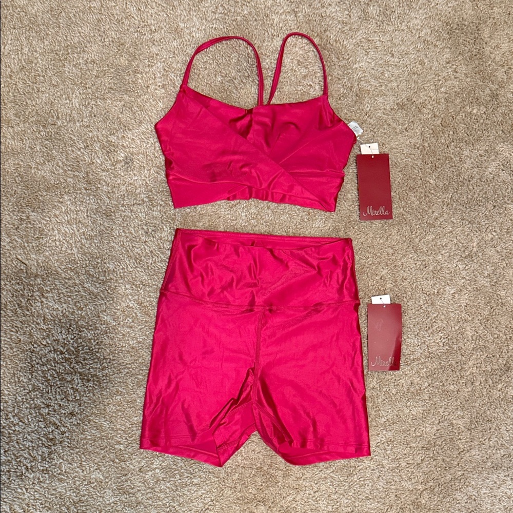 Mirella Vibrant Pink Sports Bra and Shorts Set